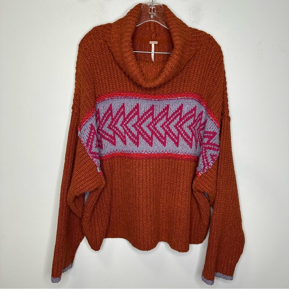 Free People Rust Orange Pele Combo Pullover Cowl Neck Greater Than Sweater M - Picture 5 of 14